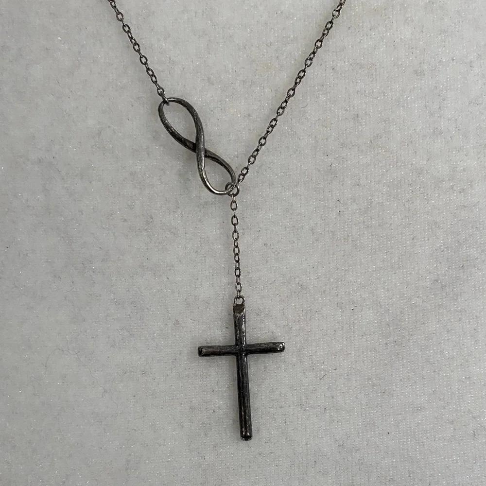 Antiqued Infinity Cross 925 Sterling Silver Lariat Y-Necklace Christian Faith